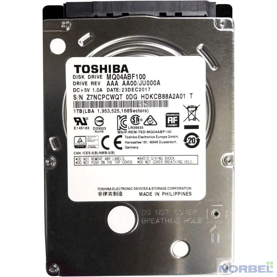 Toshiba Жесткий диск 1TB SATA3 MQ04ABF100 MQ04 512E 5400rpm 128Mb 2.5"