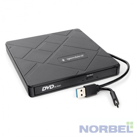 Gembird Устройство чтения-записи USB 3.0 DVD-USB-04 пластик, со встроенным кардридером и хабом черный