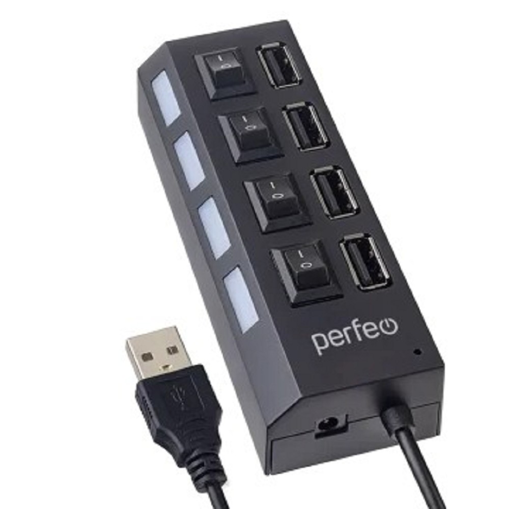 Perfeo Контроллер USB-HUB 4 Port, PF-H030 Black чёрный