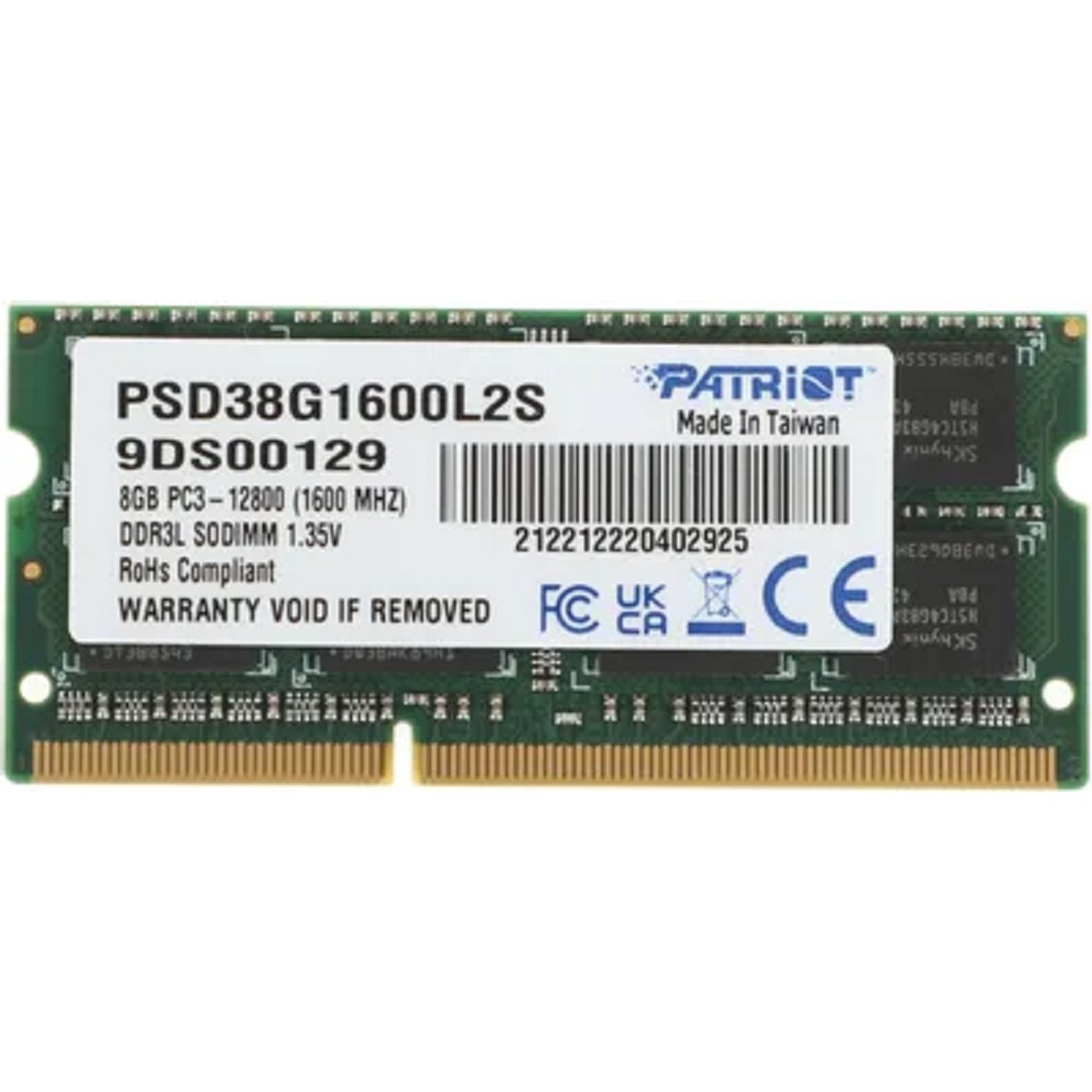 Patriot Модуль памяти DDR3 SODIMM 8GB PSD38G1600L2S PC3-12800, 1600MHz, 1.35V