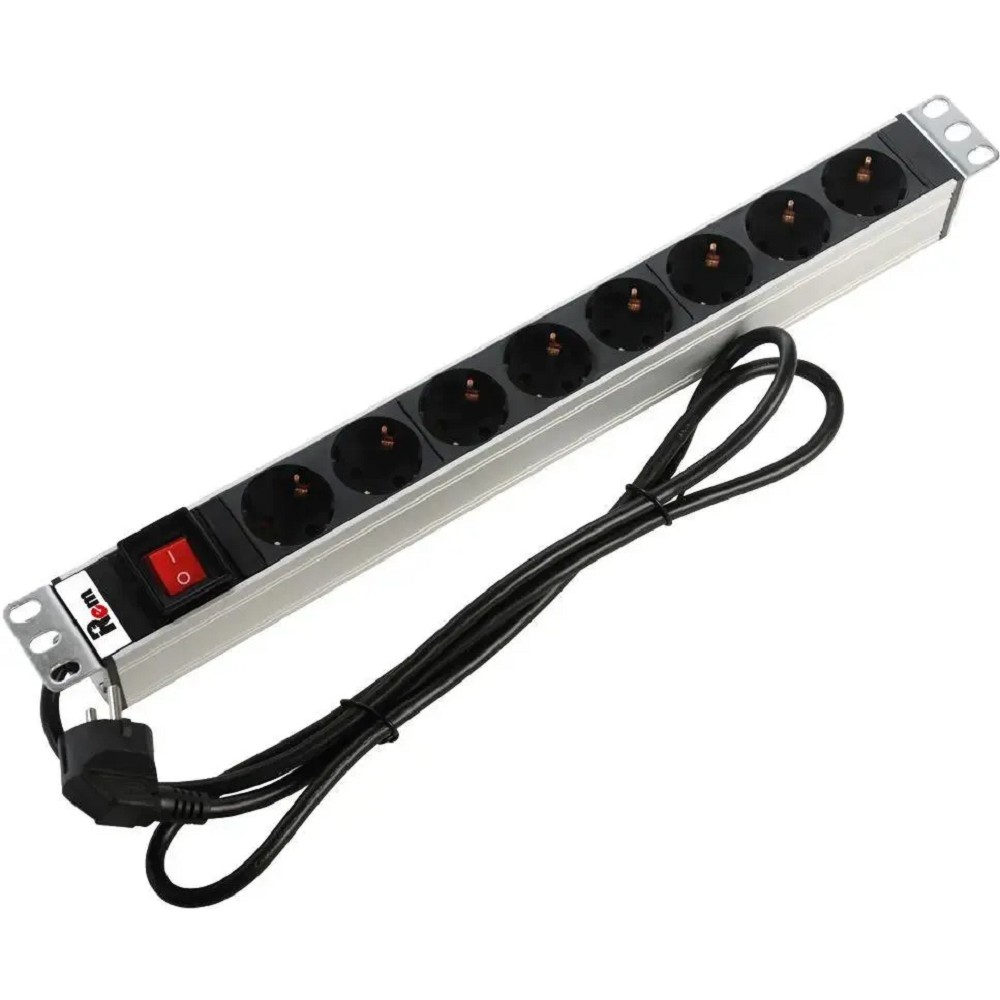 ЦМО Блок розеток REM Блок розеток Rem-16 с выкл., 8 Schuko, 16A, алюм., 19", шнур 1,8 м. R-16-8S-V-440-1.8