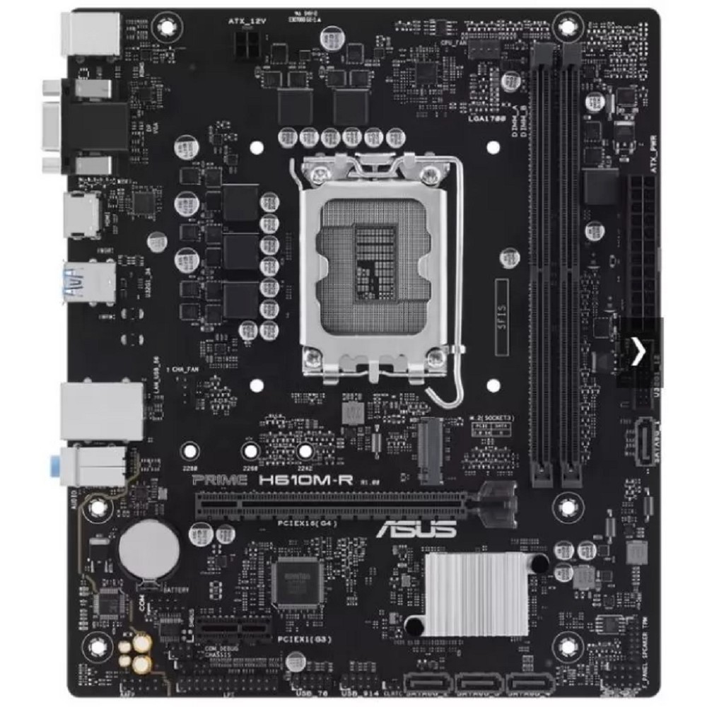 Asus Материнская плата PRIME H610M-R-SI Socket 1700, mATX, 2xDDR5 96GB , DP VGA HDMI, 1xPCIe 4.0x16 1xPCIe 3.0, 1xLAN, 4xSATA 6Gb s, 1xM.2, 2xUSB 3.2, 2xUSB 2.0, 2xPS 2
