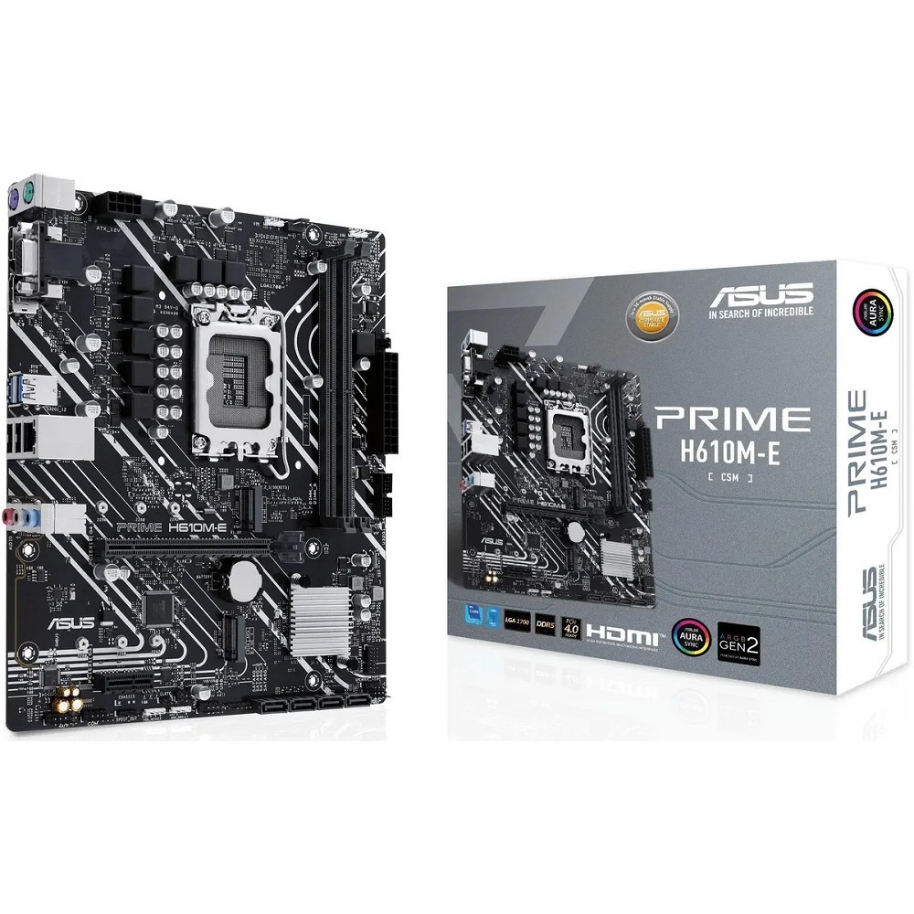 Asus Материнская плата PRIME H610M-E CSM Socket 1700, mATX, 2xDDR5 96GB , VGA DP HDMI, 1xPCIe 4.0x16 1xPCIe 3.0 1xLAN, 4xSATA 6Gb s, 2xM.2, 2xUSB 3.2, 2xUSB 2.0, 2xPS 2