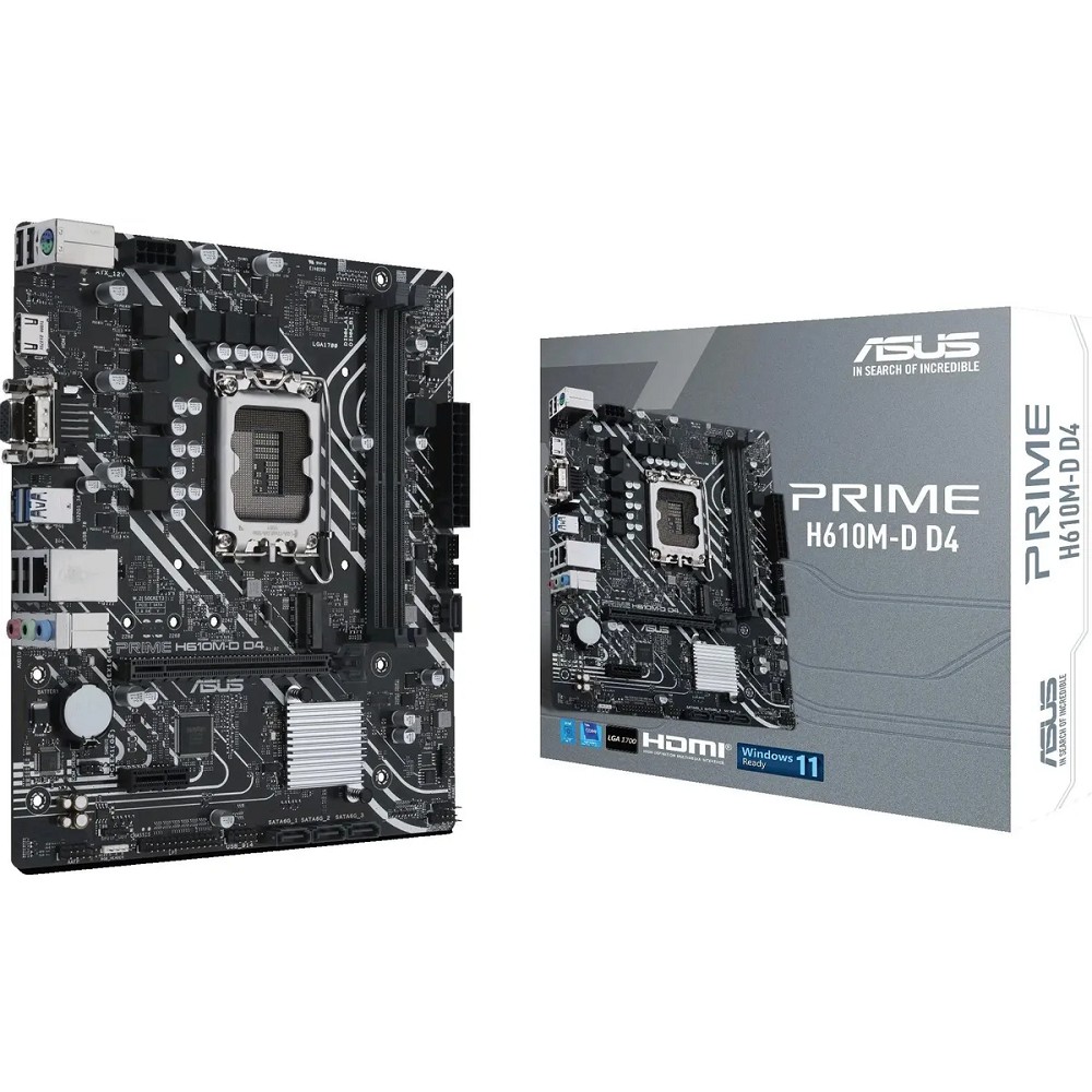 Asus Материнская плата PRIME H610M-D D4 Socket 1700, mATX, 2xDDR4 64GB , VGA HDMI 2.1, 1xPCIe 4.0x16 1xPCIe 3.0, 1xLAN, 4xSATA 6Gb s, 1xM.2, 1xCOM, 2xUSB 3.2, 4xUSB 2.0, 1xPS 2