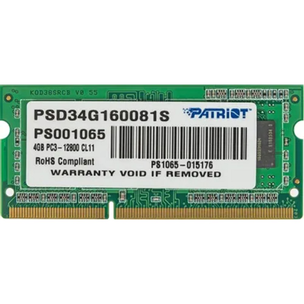 Patriot Модуль памяти DDR3 SODIMM 4GB PSD34G160081S PC3-12800, 1600MHz, 1.5V