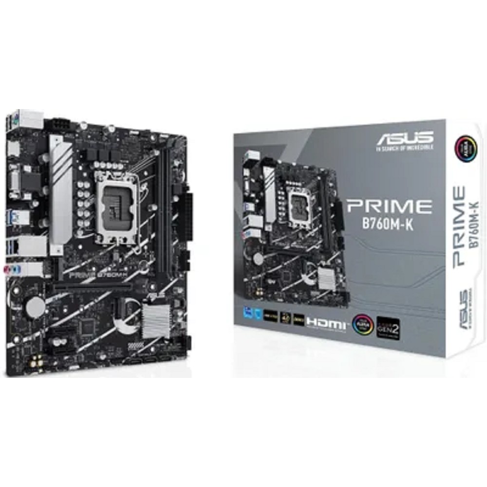 Asus Материнская плата PRIME B760M-K Socket 1700, mATX, 2xDDR5 96GB , VGA HDMI 2.1, 1xPCIe 4.0x16 2xPCIe 4.0, 1xLAN 2.5GbE , 4xSATA 6Gb s, 2xM.2, 4xUSB 3.2, 2xUSB 2.0, 1xPS 2
