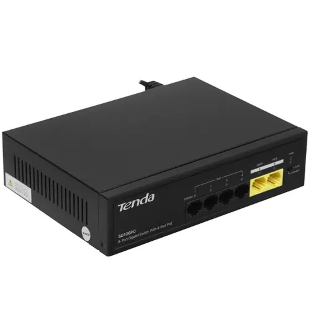 Tenda Сетевое оборудование SG106PC Коммутатор настольный 6-Ports 10 100 1000 Base-TX 4-Ports PoE PoE бюджет 58W