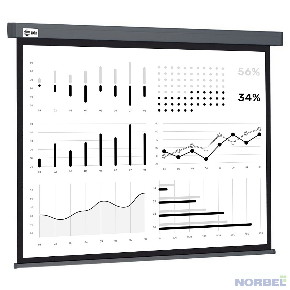Cactus Экран Wallscreen CS-PSW-180X180-SG, 180х180 см, 1:1, настенно-потолочный серый