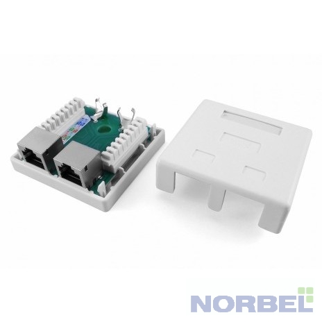 Hyperline Монтажное оборудование SB1-2-8P8C-C5e-SH-WH Розетка компьютерная RJ-45 8P8C , категория 5e, экранированная, двойная, внешняя, Dual IDC