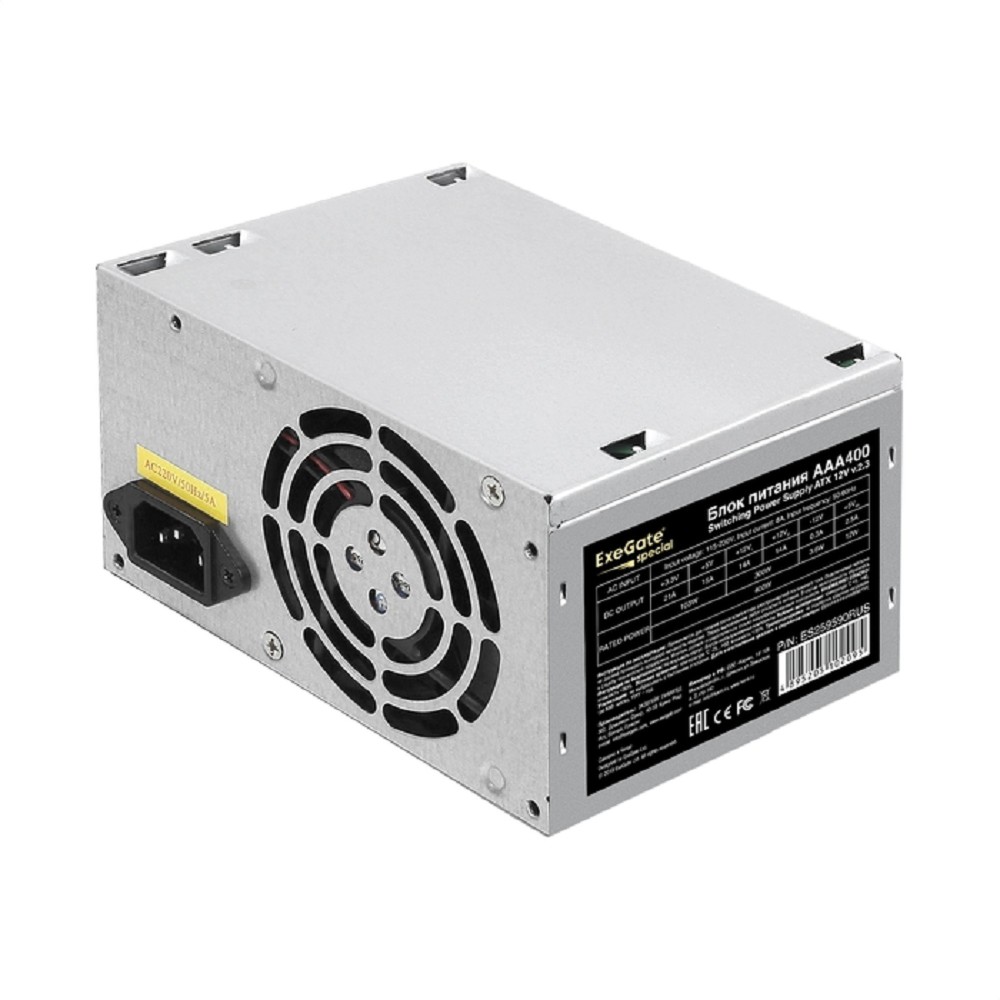 EXEGATE Блок питания ES259590RUS EX259590 264680 Блок питания 400W AAA400, ATX, 8cm fan, 24p+4p, 2 SATA, 1 IDE