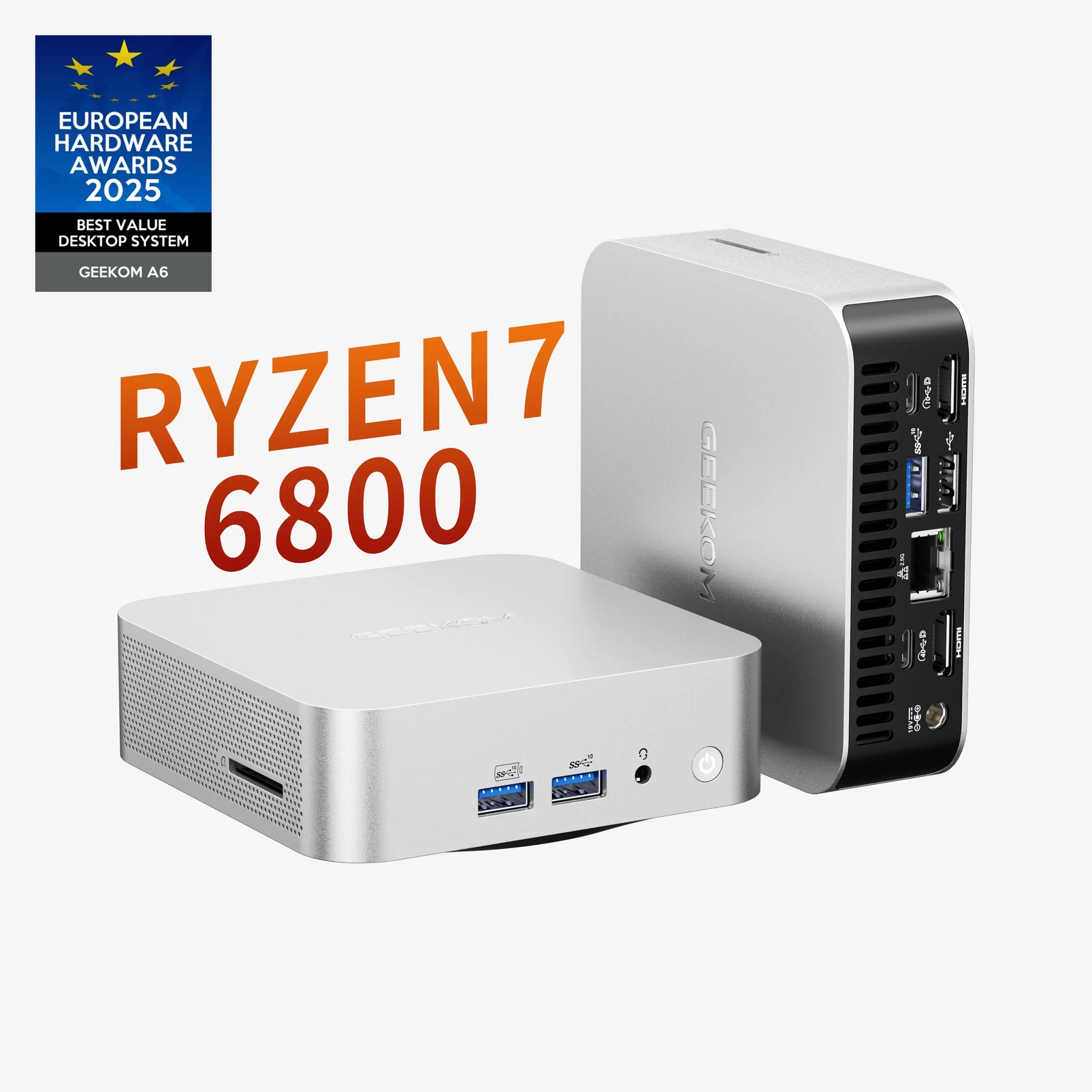 GMK Компьютер GEEKOM GMA6R76800 -16512-EU Мини ПК A6, GMA6R76800 -16512-EU, AMD Ryzen 7 6800, 16GB+512GB, WIN11 Pro