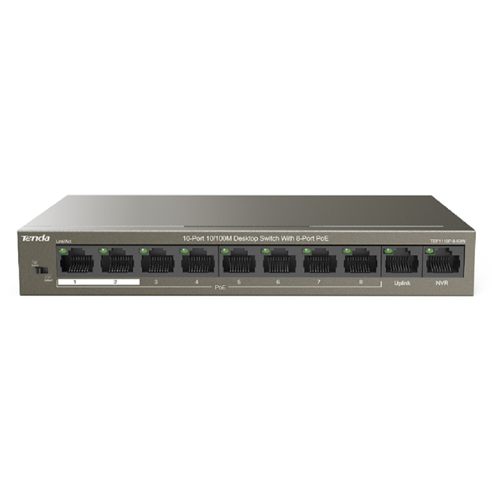 Tenda Сетевое оборудование TEF1110P-8-63W Коммутатор настольный 10-Ports 10 100 Base-TX 8-Ports PoE PoE бюджет 63W