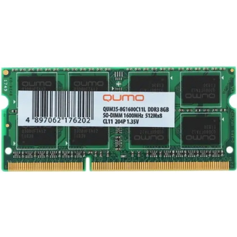 Qumo Модуль памяти DDR3 SODIMM 8GB QUM3S-8G1600C11L PC3-12800, 1600MHz, 1.35V OEM RTL