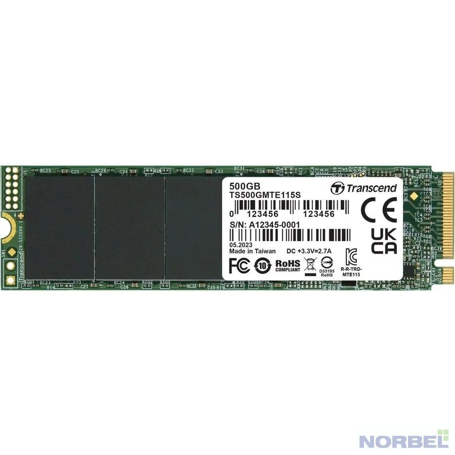 Transcend Накопитель SSD PCI-E 3.0 x4 500Gb TS500GMTE115S 115S M.2 2280 0.2 DWPD
