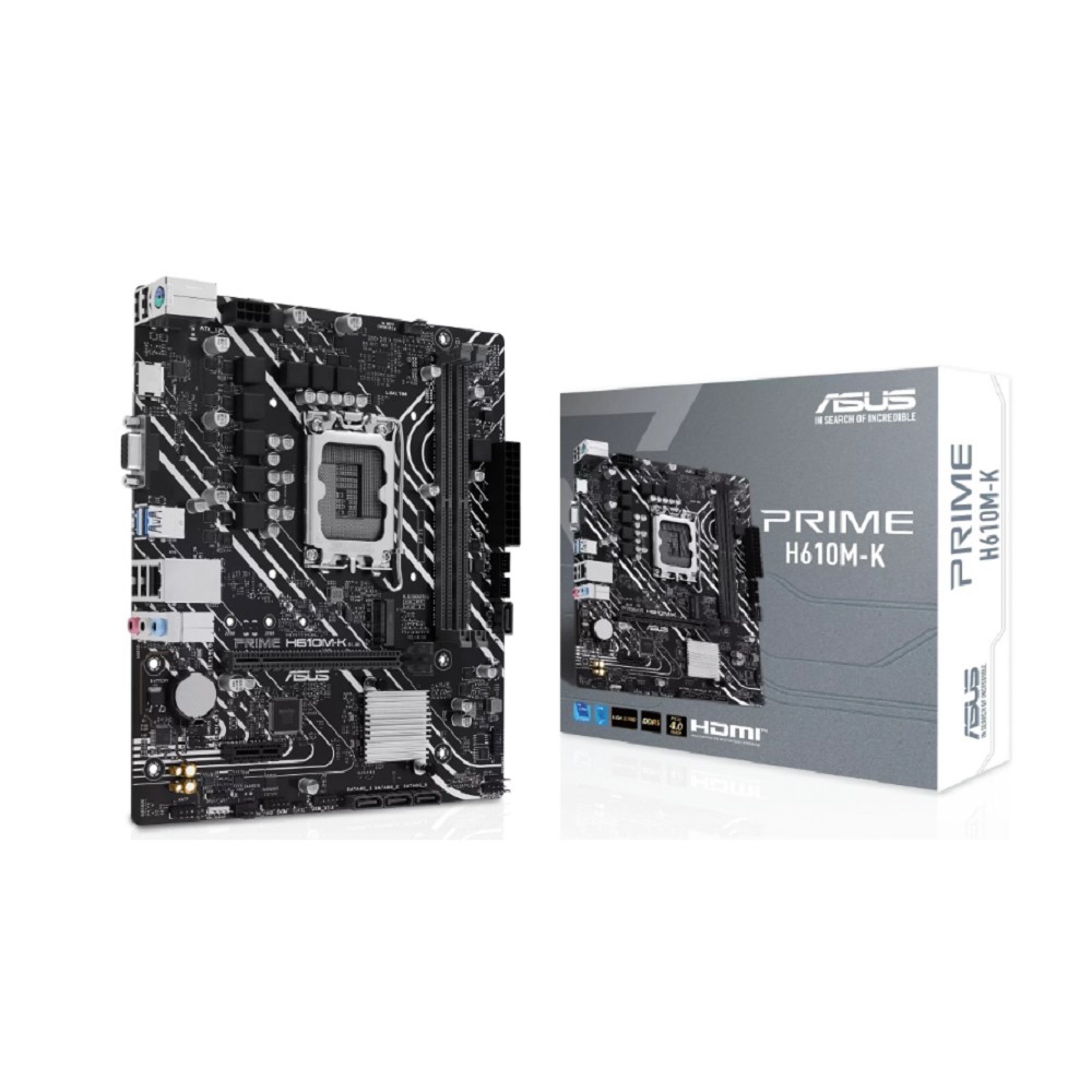 Asus Материнская плата PRIME H610M-K Socket 1700, mATX, 2xDDR5 96GB , VGA HDMI 2.1, 1xPCIe 4.0x16 1xPCIe 3.0, 1xLAN, 4xSATA 6Gb s, 1xM.2, 2xUSB 3.2, 4xUSB 2.0, 1xPS 2