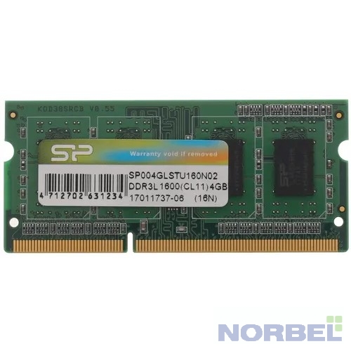 Silicon Power Память DDR3L 4Gb 1600MHz SP004GLSTU160N02 RTL PC3-12800 CL11 SO-DIMM 204-pin 1.35В Ret