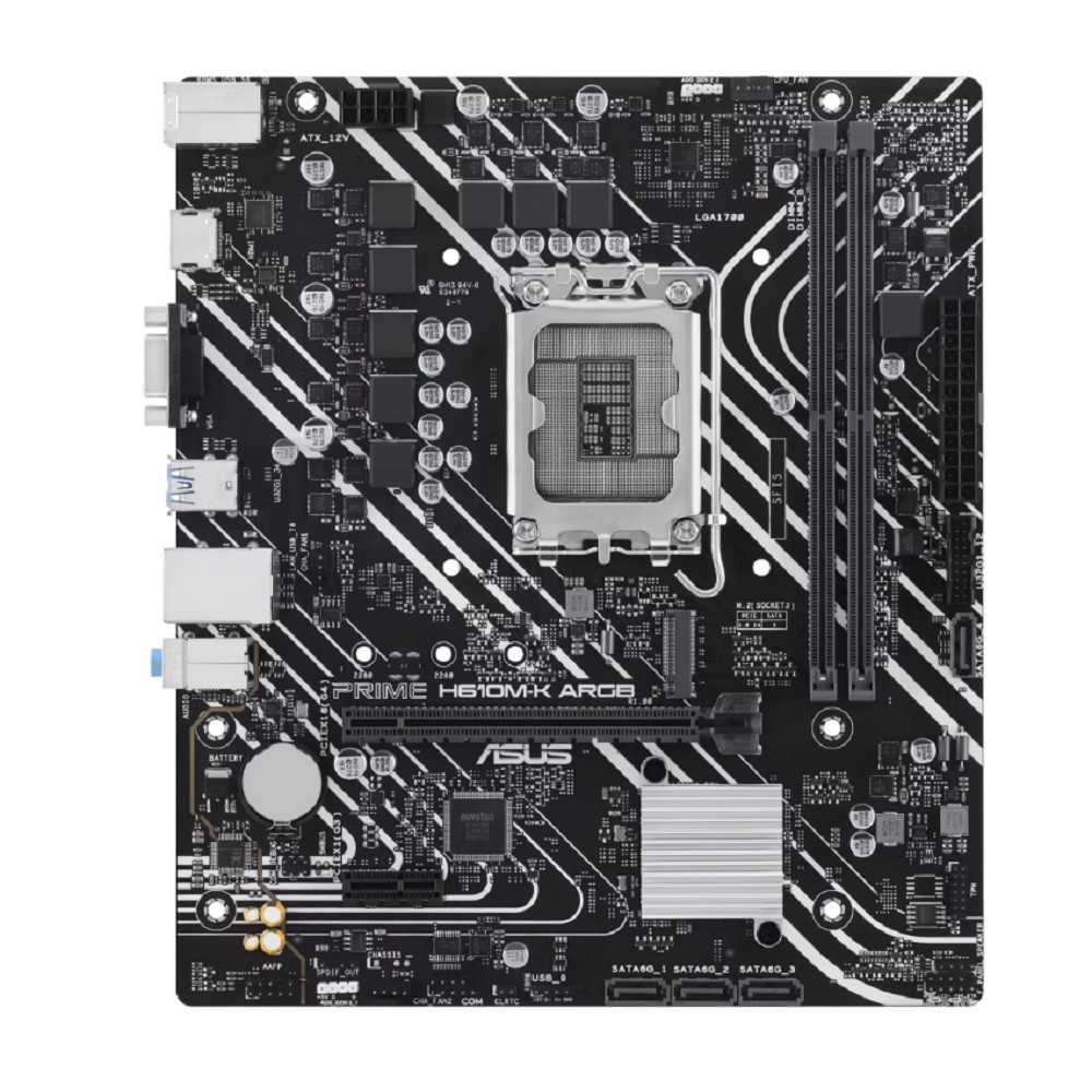 Asus Материнская плата PRIME H610M-K ARGB Socket 1700, mATX, 2xDDR5 96GB , VGA HDMI 2.1, 1xPCIe 4.0x16 1xPCIe 3.0, 1xLAN, 4xSATA 6Gb s, 1xM.2, 2xUSB 3.2, 4xUSB 2.0, 1xPS 2