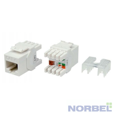 Hyperline Монтажное оборудование KJ8-8P8C-C6-180-WH Вставка Keystone Jack RJ-45 8P8C , категория 6, тип 180 градусов, белая
