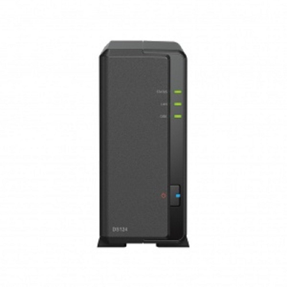 Synology Дисковый массив DS124 Сетевое хранилище 1x 2.5" 3.5", горячая , RAID modes: keine, 1x GB-LAN, Веб-сервер, 2x USB3.0, процессор: Quad Core 1.40 GHz, 1 GB ОЗУ вилка UK HK 3-pin