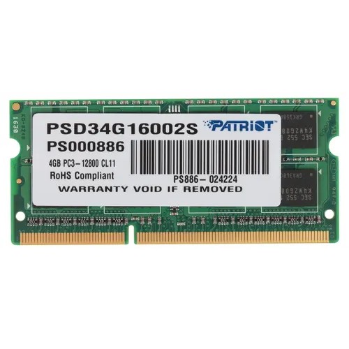 Patriot Модуль памяти DDR3 SODIMM 4GB PSD34G16002S PC3-12800, 1600MHz, 1.5V