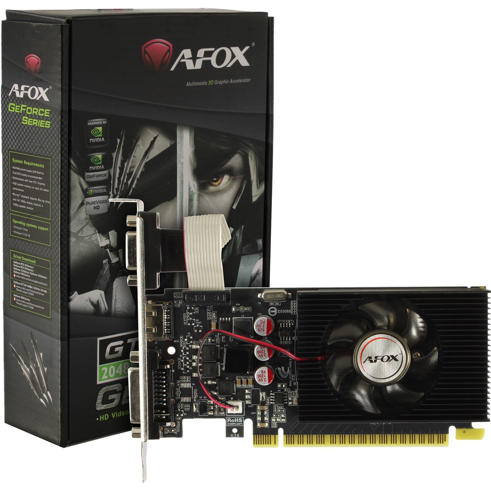 AFOX Видеокарта GT610 2GB LP DDR3 64bit VGA DVI HDMI AF610-2048D3L7-V6 RTL