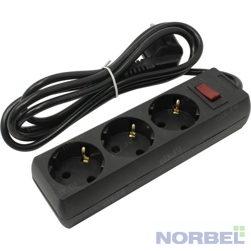 EXEGATE Сетевой фильтр EX279345RUS Удлинитель EC-3-1.8B 3 розетки, 1.8м, евровилка, черный