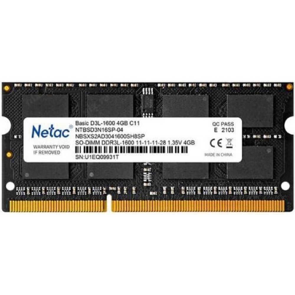 Netac Модуль памяти SO-DIMM DDR3L 4Gb PC12800 1600MHz CL11 1.35V NTBSD3N16SP-04