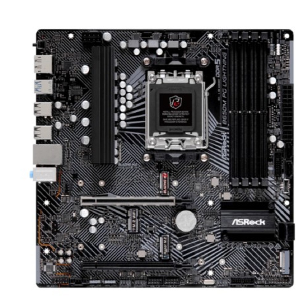 Asrock Материнская плата B650M PG LIGHTNING, Socket AM5, AMD B650, 4xDDR5-5200, HDMI+DP, 2xPCI-Ex16, 4xSATA3 RAID 0 1 10 , 3xM.2, 8 Ch Audio, 1x2.5GLan, 4+4 xUSB2.0, 3+4 xUSB3.2, 1+1 xUSB3.2 Type-C , mATX, RTL